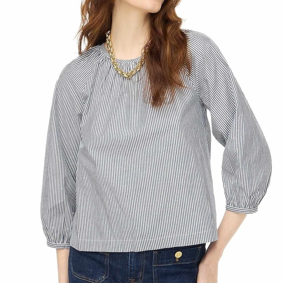 J. Crew Striped long-sleeve scoopneck blouse Gray White size Small - Picture 1 of 9